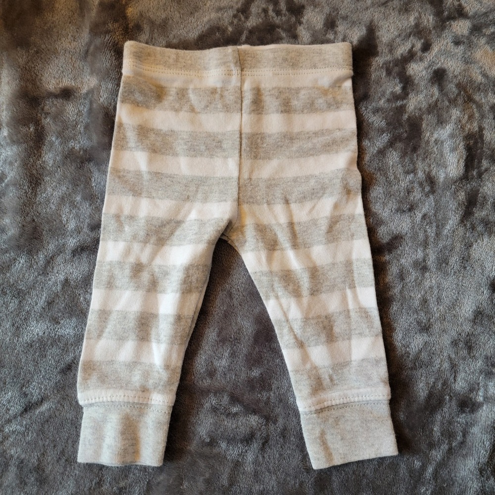 Cloud Island Striped Pants Baby NB Grey Excellent Cotton Blend Ribbed Cuffs 838